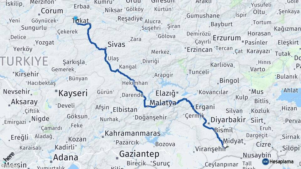 Tokat Turhal Mardin Arası Kaç Km - Yol Haritası