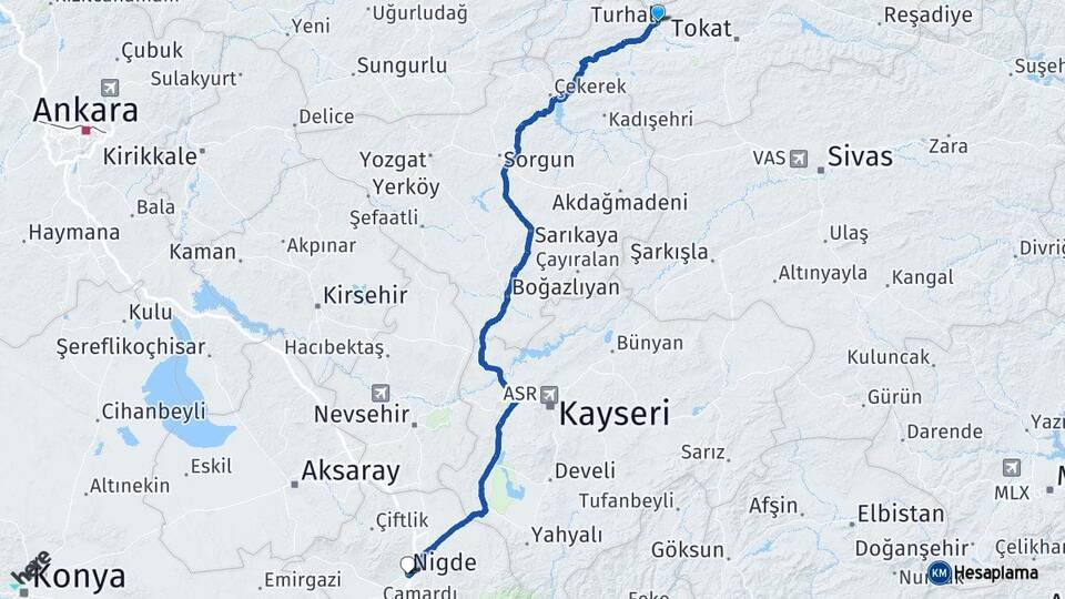 Tokat Turhal Niğde Arası Kaç Km - Yol Haritası