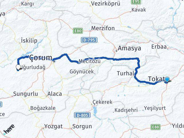 Tokat Uğurludağ Çorum Arası Kaç Km - Yol Haritası