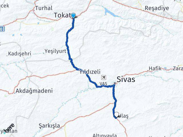 Tokat Ulaş Sivas Arası Kaç Km - Yol Haritası