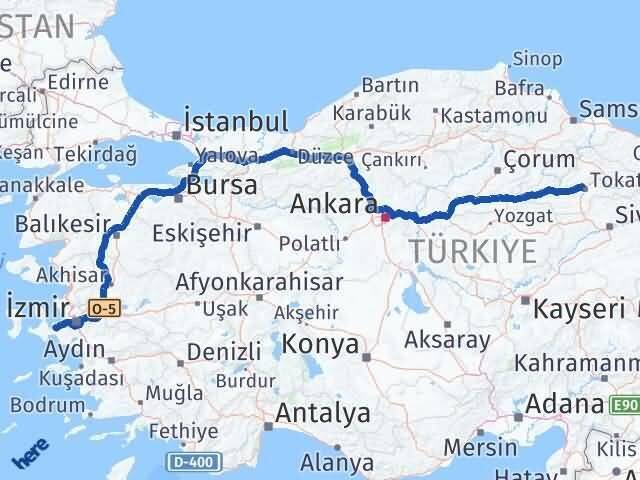 Tokat Urla İzmir Arası Kaç Km - Yol Haritası