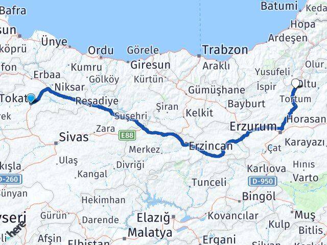 Tokat Uzundere Erzurum Arası Kaç Km - Yol Haritası