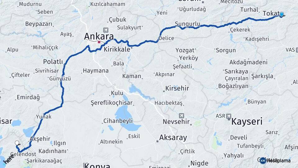 Tokat Yalvaç Isparta Arası Kaç Km - Yol Haritası