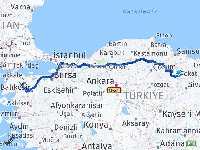 Tokat Yenice Çanakkale Arası Kaç Km - Yol Haritası