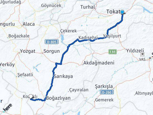 Tokat Yenifakılı Yozgat Arası Kaç Km - Yol Haritası