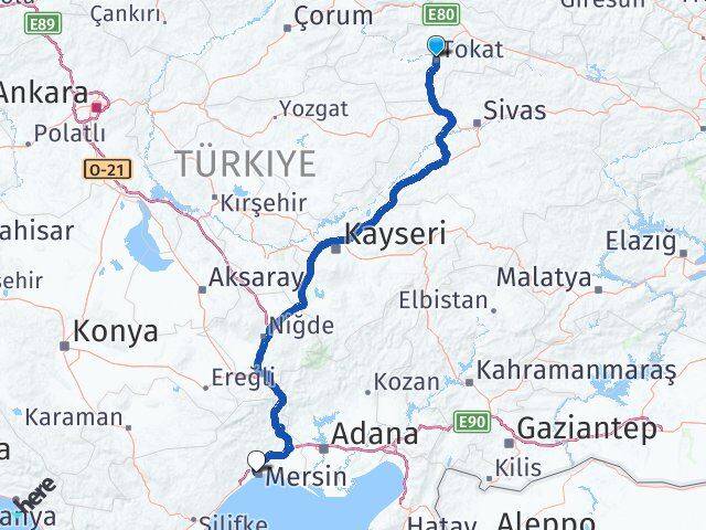 Tokat Yenişehir Mersin Arası Kaç Km - Yol Haritası