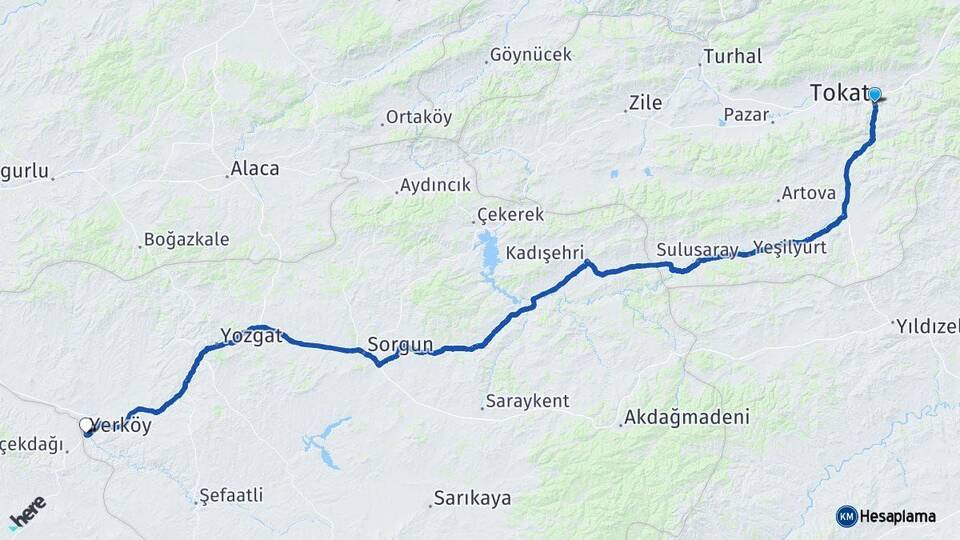 Tokat Yerköy Yozgat Arası Kaç Km - Yol Haritası