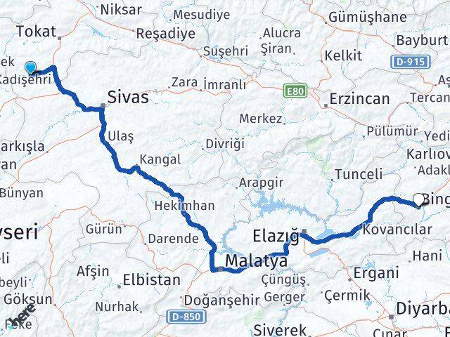 Tokat Yeşilyurt Bingöl Arası Kaç Km - Yol Haritası