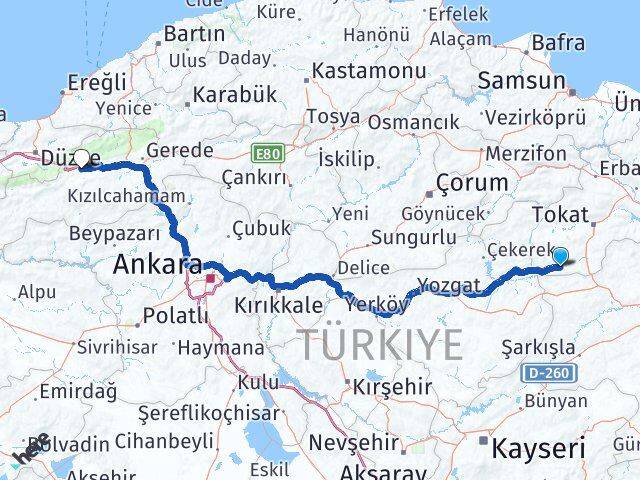 Tokat Yeşilyurt Bolu Arası Kaç Km - Yol Haritası
