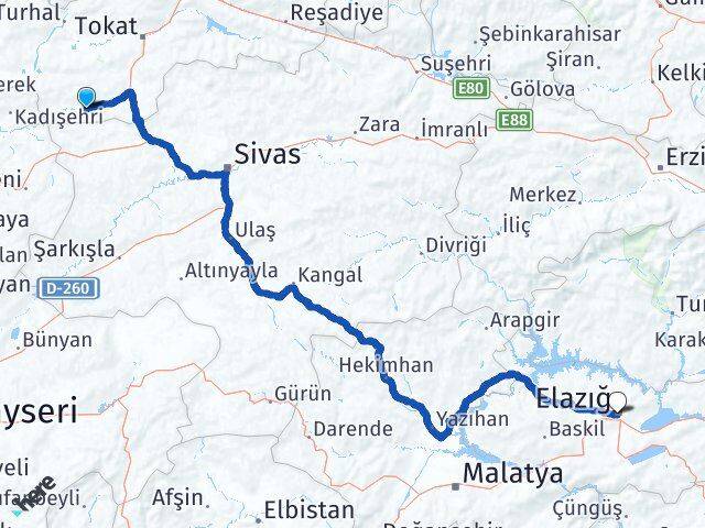 Tokat Yeşilyurt Elazığ Arası Kaç Km - Yol Haritası