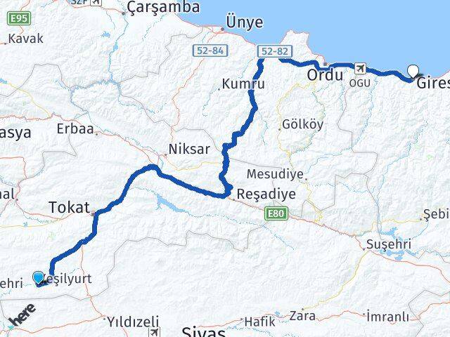 Tokat Yeşilyurt Giresun Arası Kaç Km - Yol Haritası