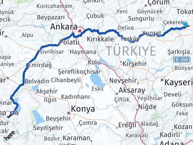 Tokat Yeşilyurt Isparta Arası Kaç Km - Yol Haritası