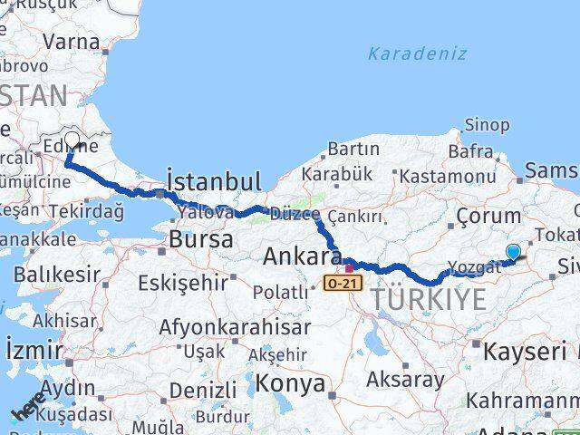 Tokat Yeşilyurt Kırklareli Arası Kaç Km - Yol Haritası