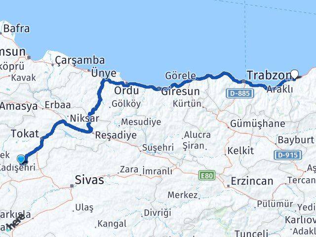 Tokat Yeşilyurt Rize Arası Kaç Km - Yol Haritası