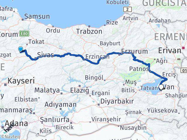 Tokat Yeşilyurt Van Arası Kaç Km - Yol Haritası