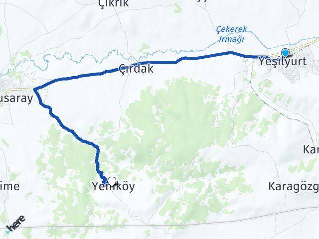 Tokat Yeşilyurt Yeniköy Yeşilyurt Arası Kaç Km - Yol Haritası