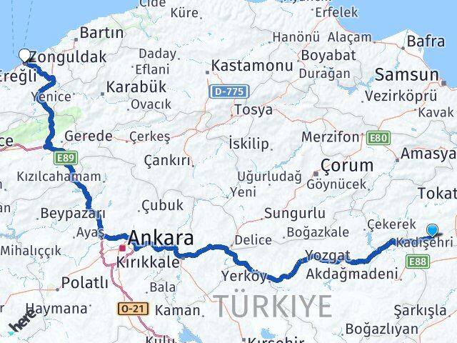 Tokat Yeşilyurt Zonguldak Arası Kaç Km - Yol Haritası