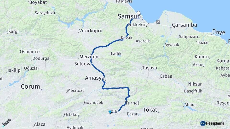 Tokat Zile Atakum Samsun Arası Kaç Km - Yol Haritası