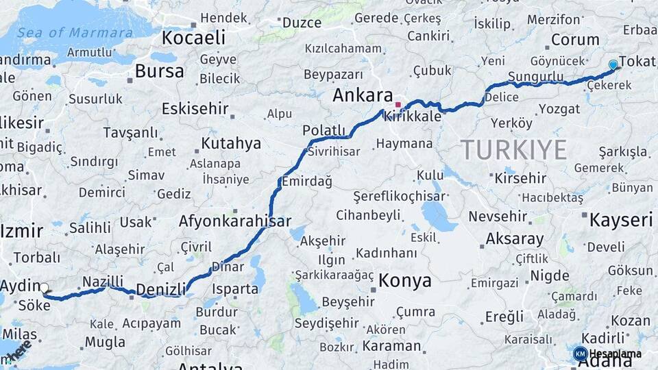 Tokat Zile Aydın Arası Kaç Km - Yol Haritası