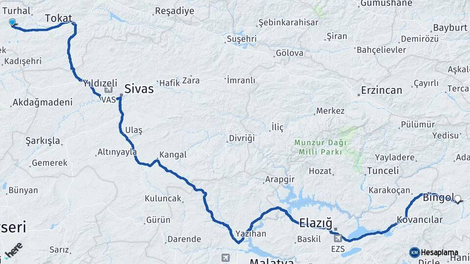 Tokat Zile Bingöl Arası Kaç Km - Yol Haritası