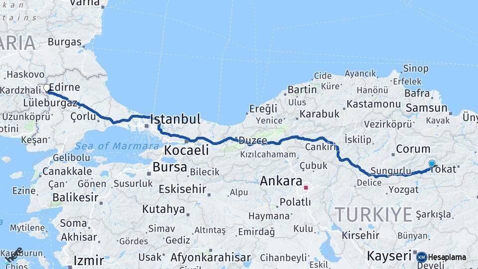 Tokat Zile Edirne Arası Kaç Km - Yol Haritası