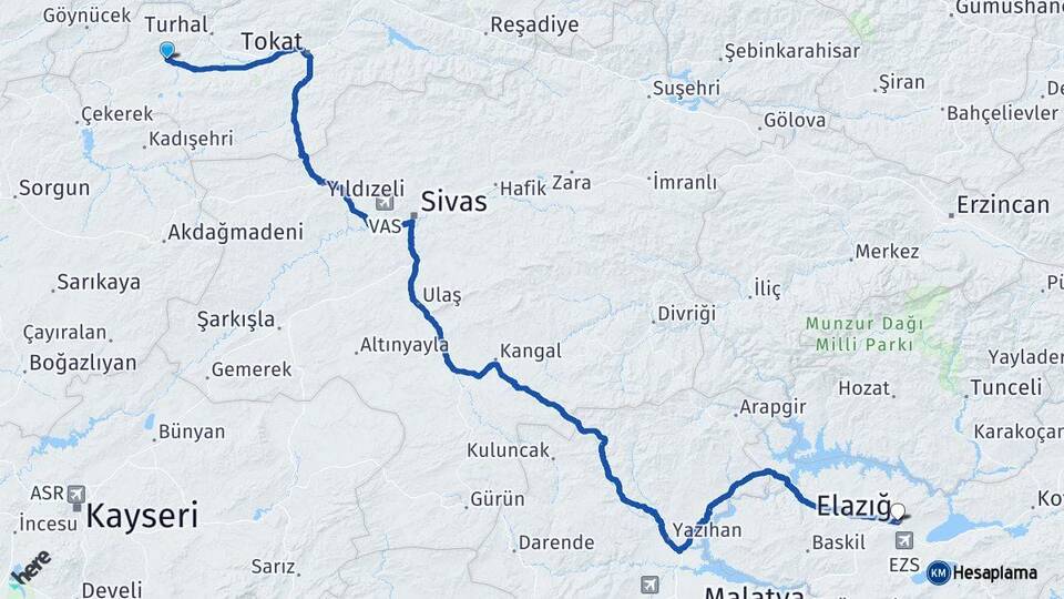 Tokat Zile Elazığ Arası Kaç Km - Yol Haritası