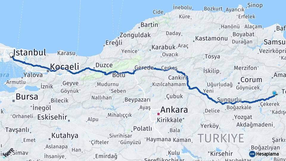 Tokat Zile İstanbul Arası Kaç Km - Yol Haritası