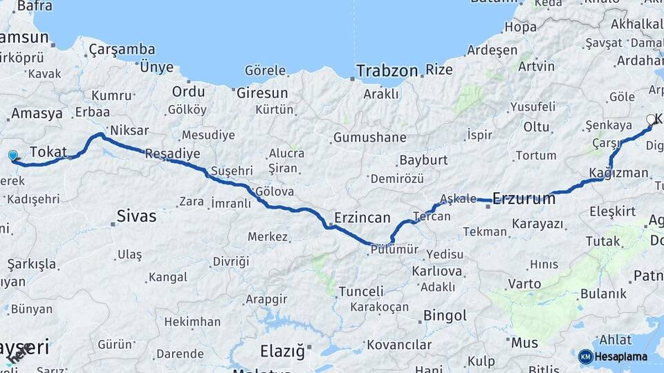 Tokat Zile Kars Arası Kaç Km - Yol Haritası
