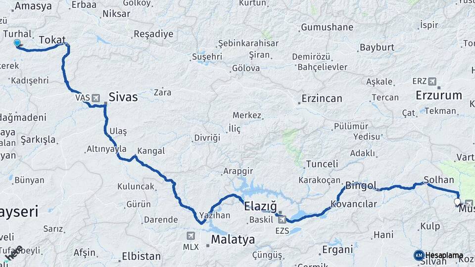 Tokat Zile Muş Arası Kaç Km - Yol Haritası