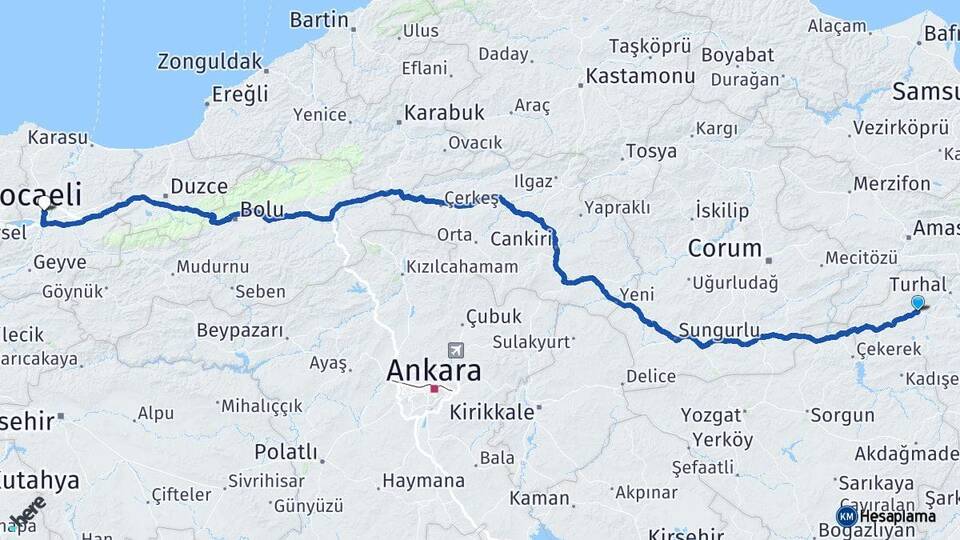 Tokat Zile Sakarya Arası Kaç Km - Yol Haritası