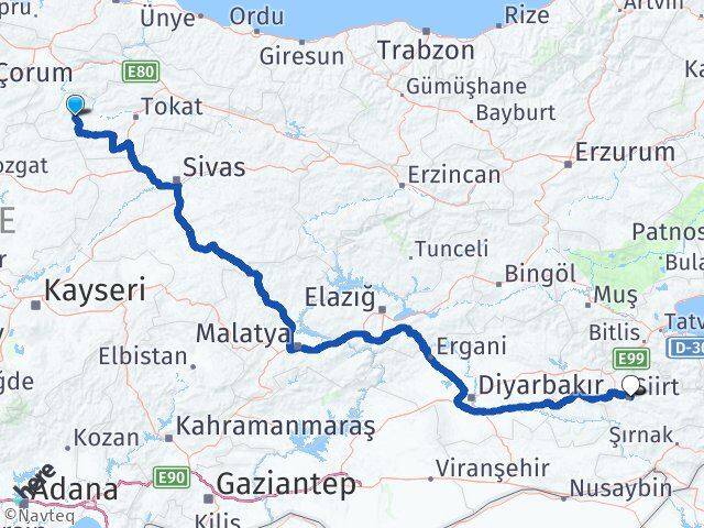 Tokat Zile Siirt Arası Kaç Km - Yol Haritası
