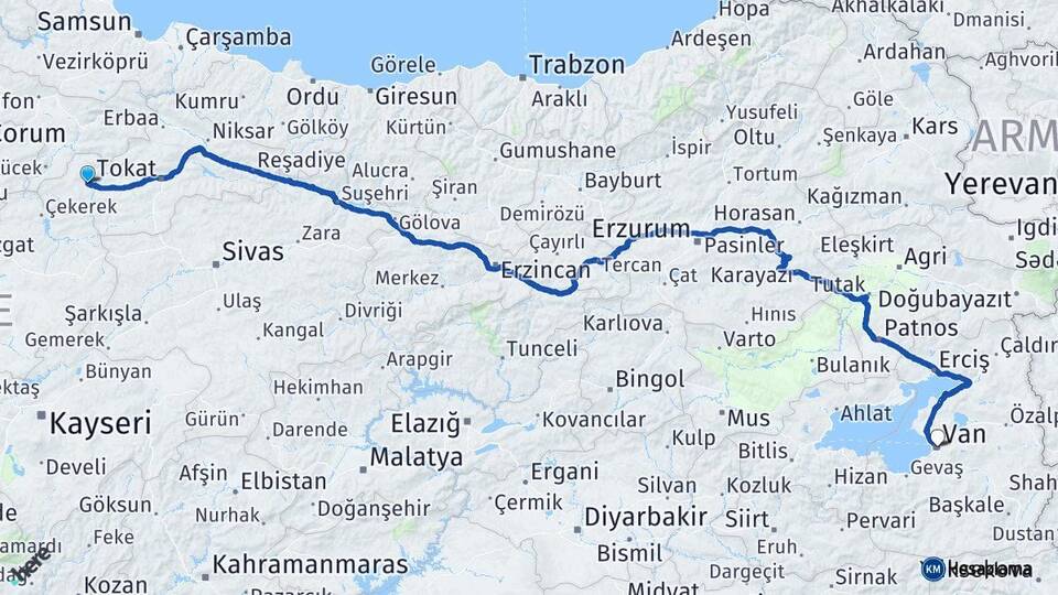 Tokat Zile Van Arası Kaç Km - Yol Haritası