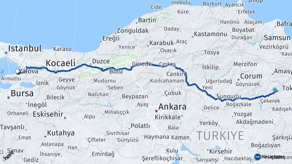 Tokat Zile Yalova Arası Kaç Km - Yol Haritası