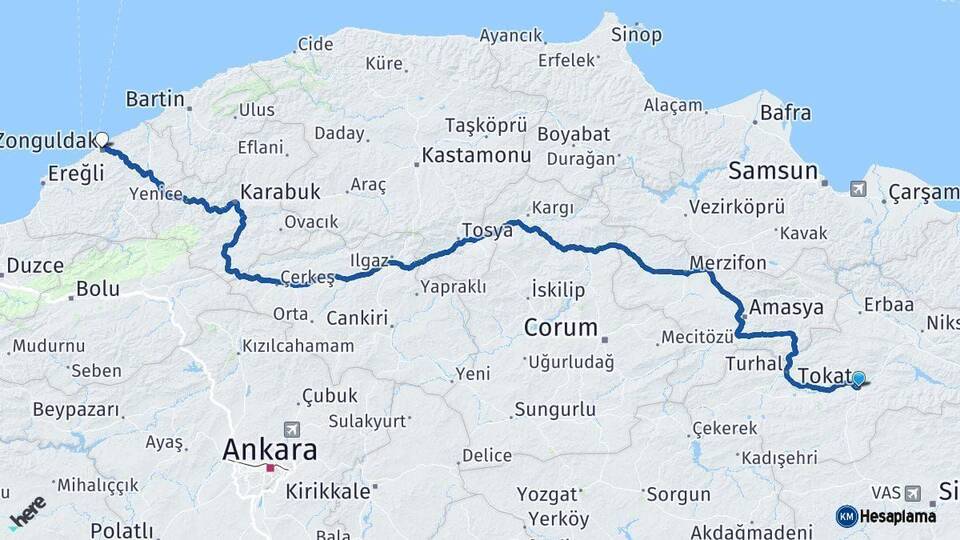 Tokat Zonguldak Arası Kaç Km - Yol Haritası