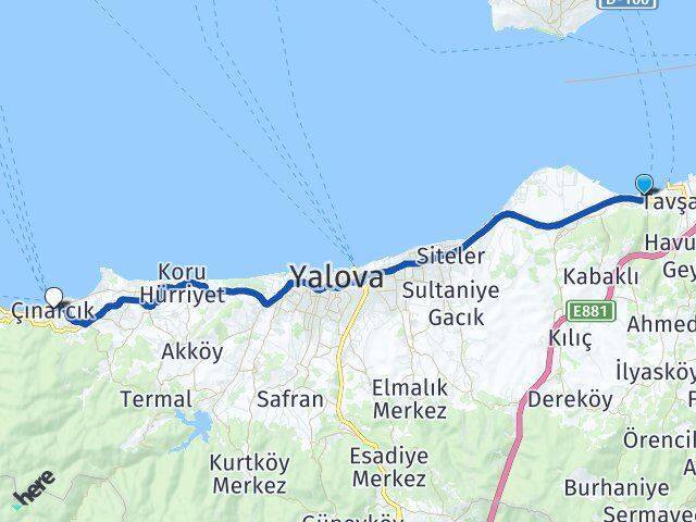 Topçular Feribot İskelesi Çınarcık Arası Kaç Km - Yol Tarifi