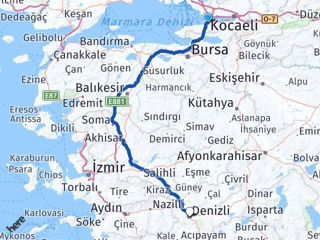 Topçular Feribot İskelesi Denizli Arası Kaç Km - Yol Tarifi