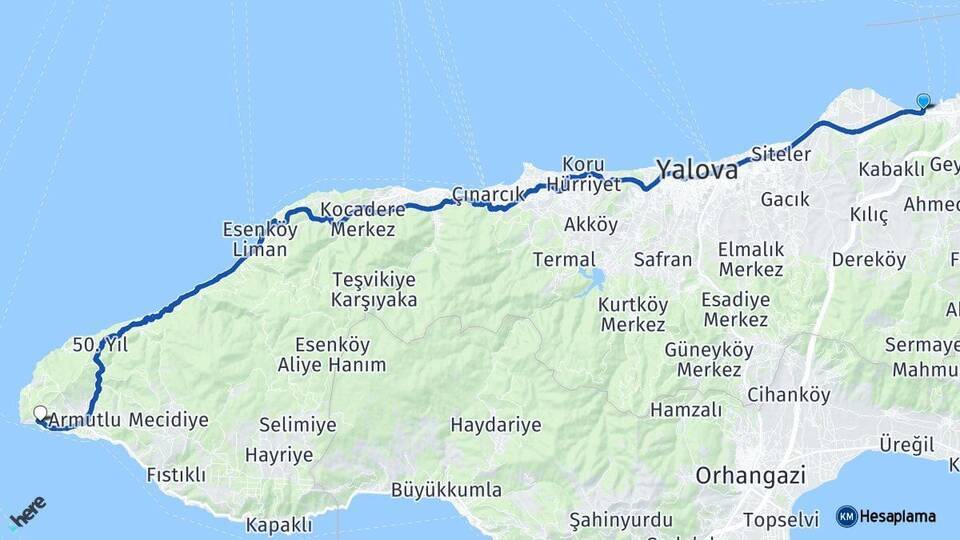 Topçular Feribot İskelesi İhlas Armutlu Tatil Köyü Arası Kaç Km - Yol Tarifi