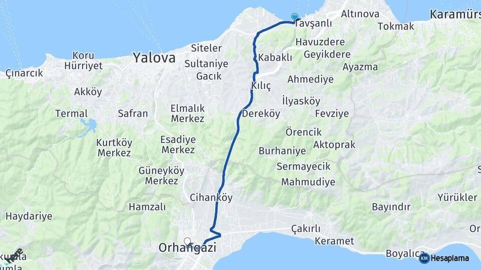 Topçular Feribot İskelesi Orhangazi Arası Kaç Km - Yol Tarifi