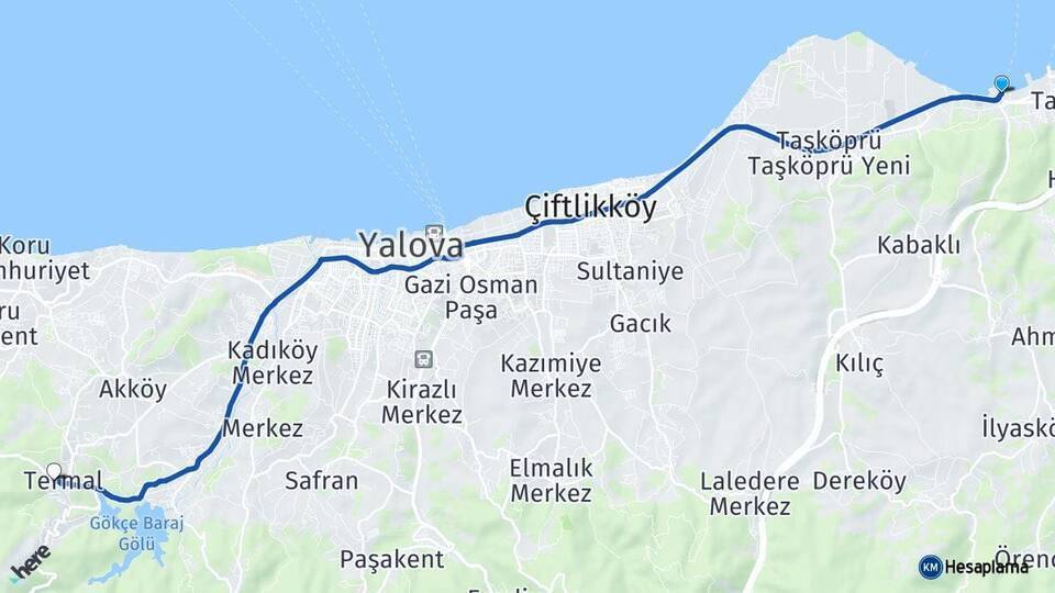Topçular Feribot İskelesi Termal Arası Kaç Km - Yol Tarifi