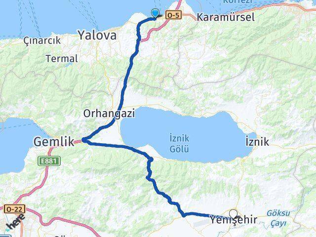 Topçular Feribot İskelesi Yenişehir Arası Kaç Km - Yol Tarifi