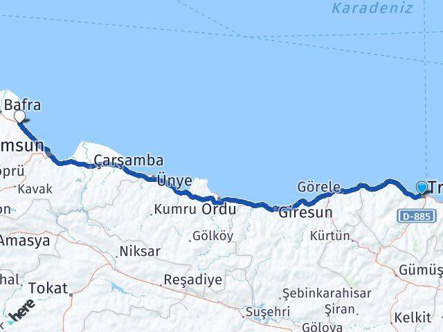 Trabzon 19 Mayıs Samsun Arası Kaç Km - Yol Haritası