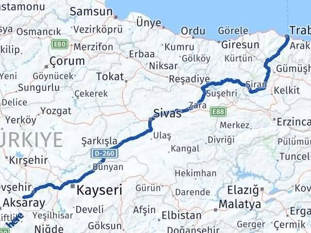 Trabzon Acıgöl Nevşehir Arası Kaç Km - Yol Haritası