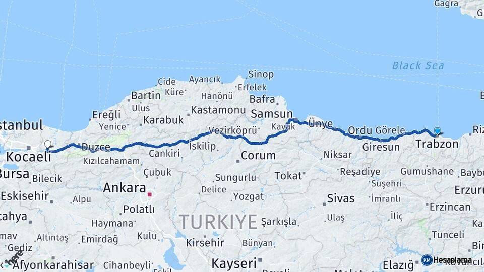 Trabzon Adapazarı Sakarya Arası Kaç Km - Yol Haritası