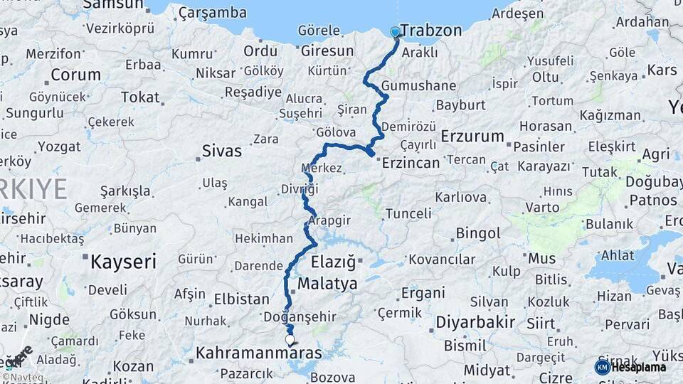 Trabzon Adıyaman Arası Kaç Km - Yol Haritası