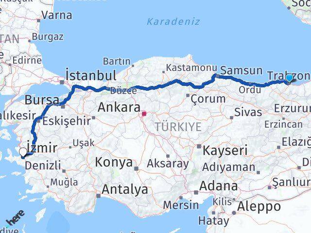Trabzon Adnan Menderes Havalimanı Arası Kaç Km - Yol Haritası