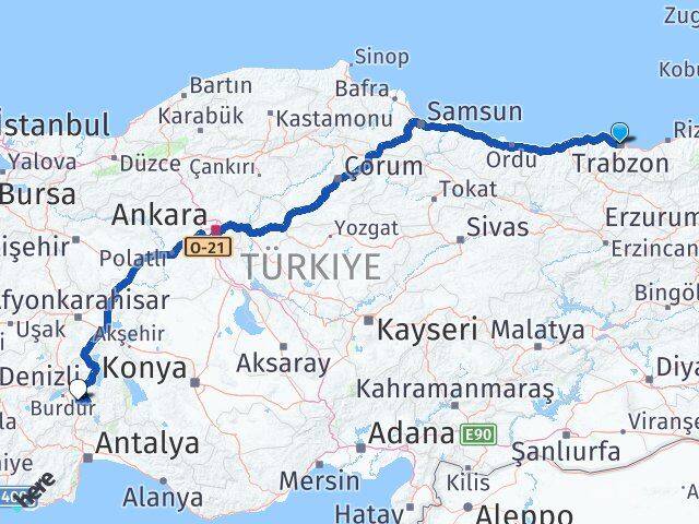 Trabzon Ağlasun Burdur Arası Kaç Km - Yol Haritası