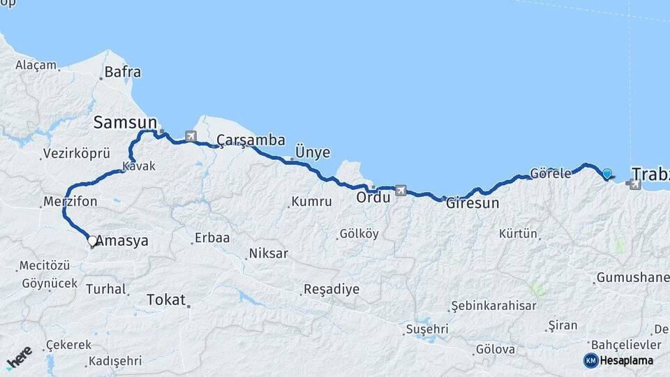 Akçaabat Amasya Arası Kaç Km - Yol Tarifi