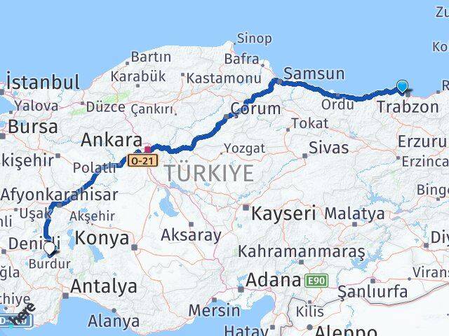 Trabzon Akçaabat Burdur Arası Kaç Km - Yol Haritası