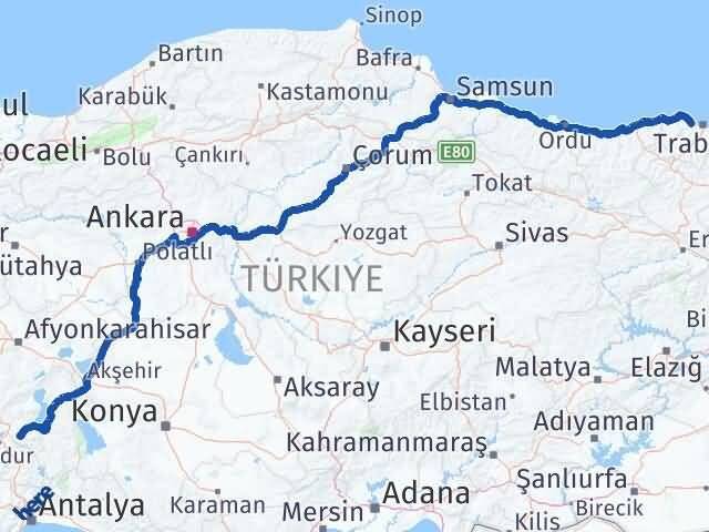 Trabzon Akçaabat Isparta Arası Kaç Km - Yol Haritası