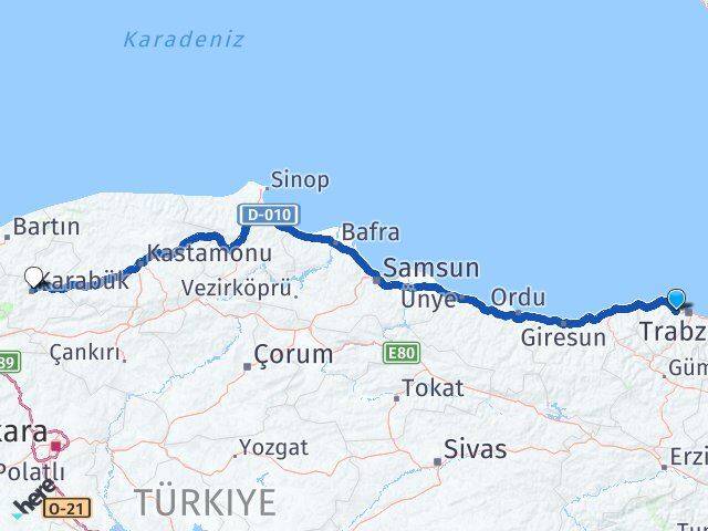 Trabzon Akçaabat Karabük Arası Kaç Km - Yol Haritası